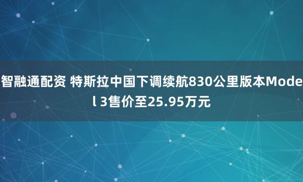 智融通配资 特斯拉中国下调续航830公里版本Model 3售价至25.95万元